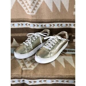 H&M Women's Lace Up Sneakers Metallic Gold Comfortable Holiday Shoes Size US 7